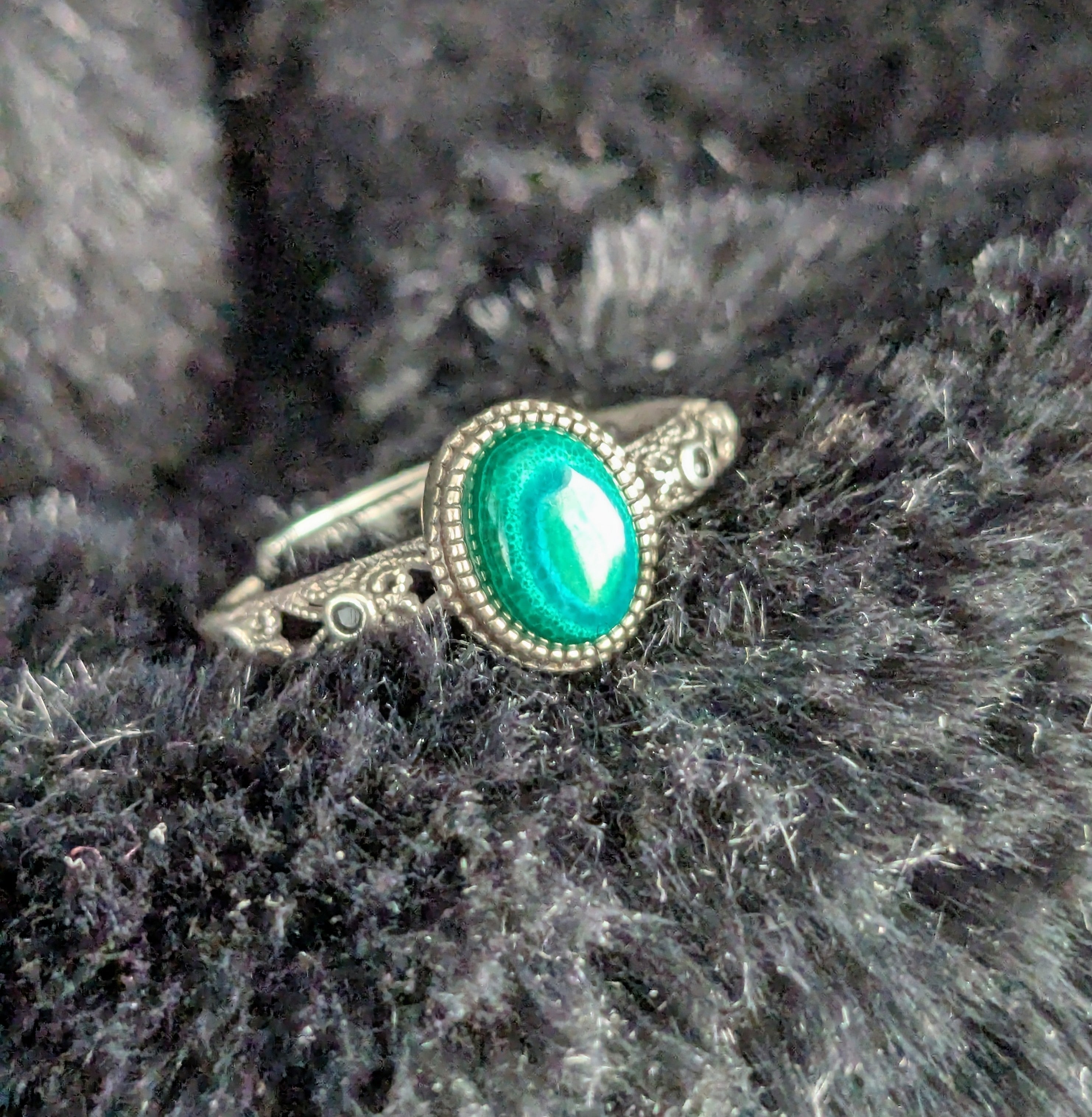Oval Halo Malachite and Sterling Silver Ring