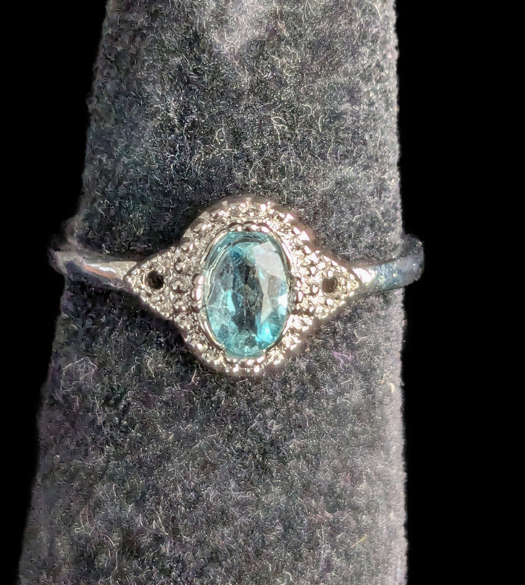 Blue Topaz Halo Adjustable Ring