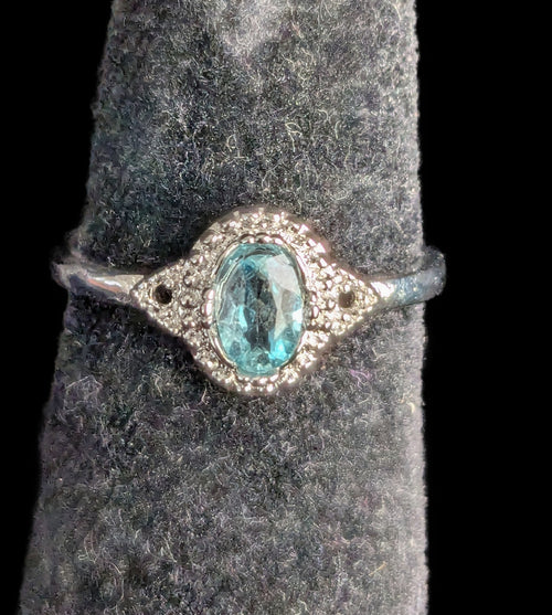 Blue Topaz Halo Adjustable Ring