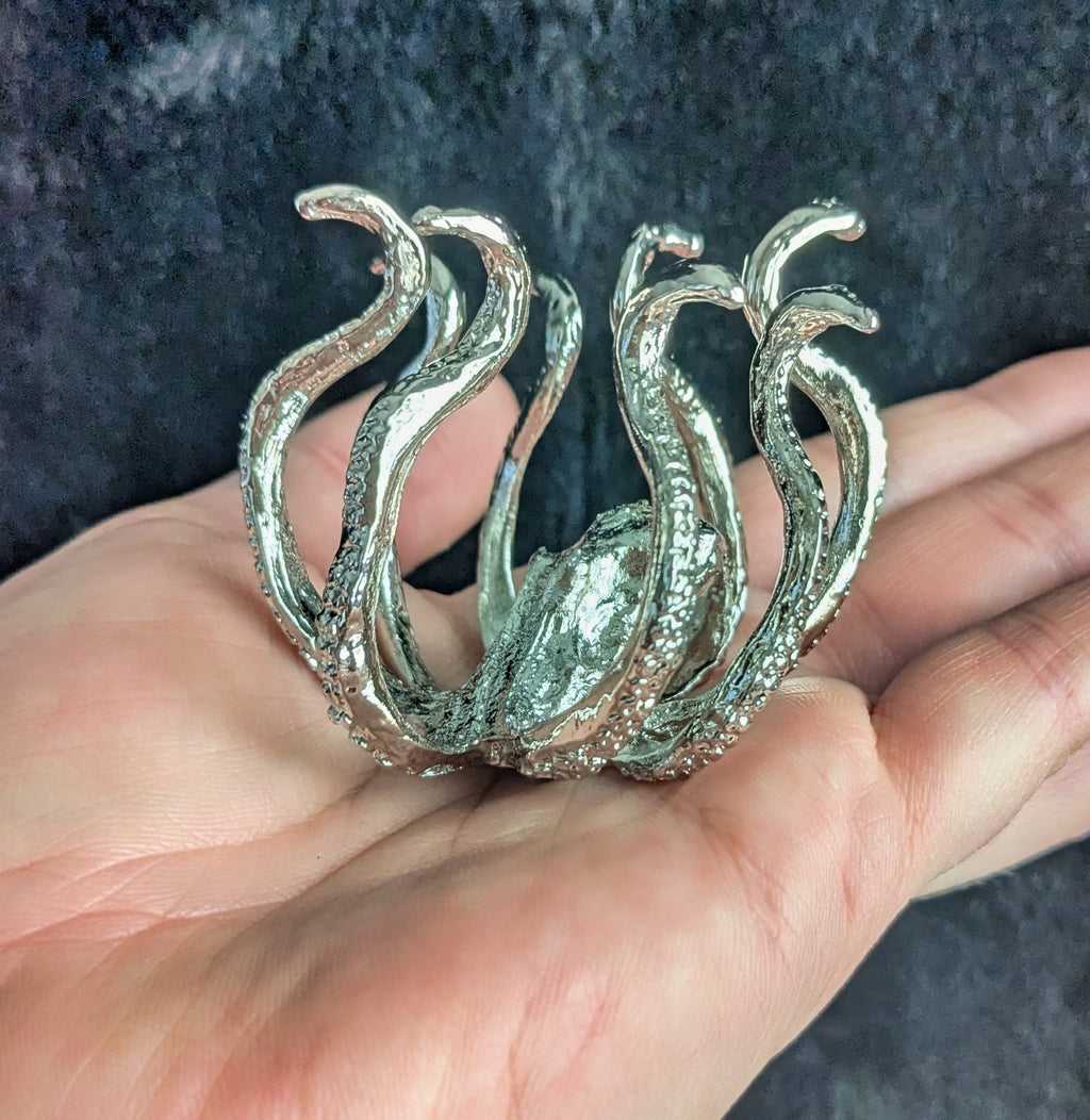 Moonstone Sphere with Silver Octopus Stand