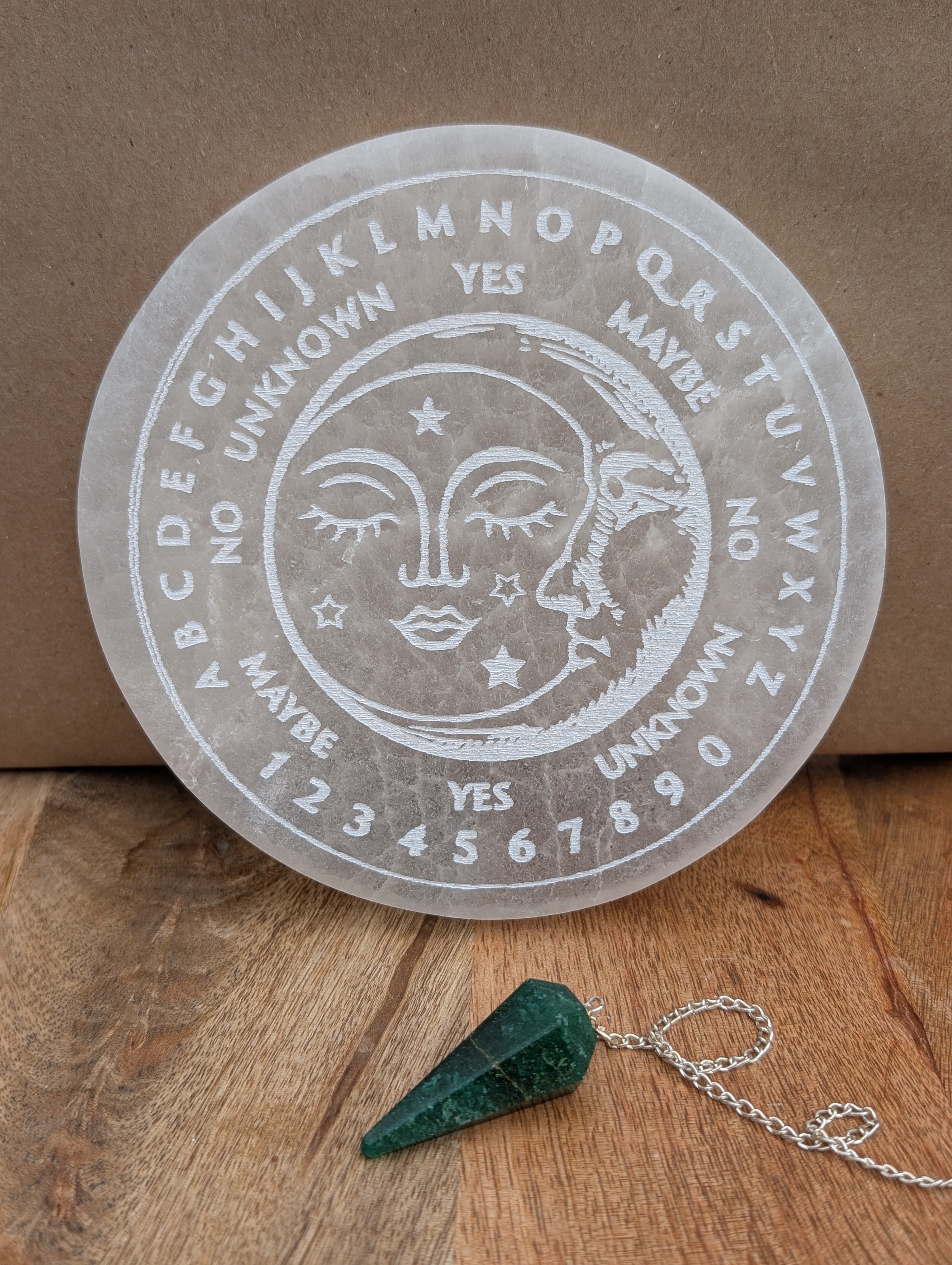 Selenite Divination Plate with Pendulum