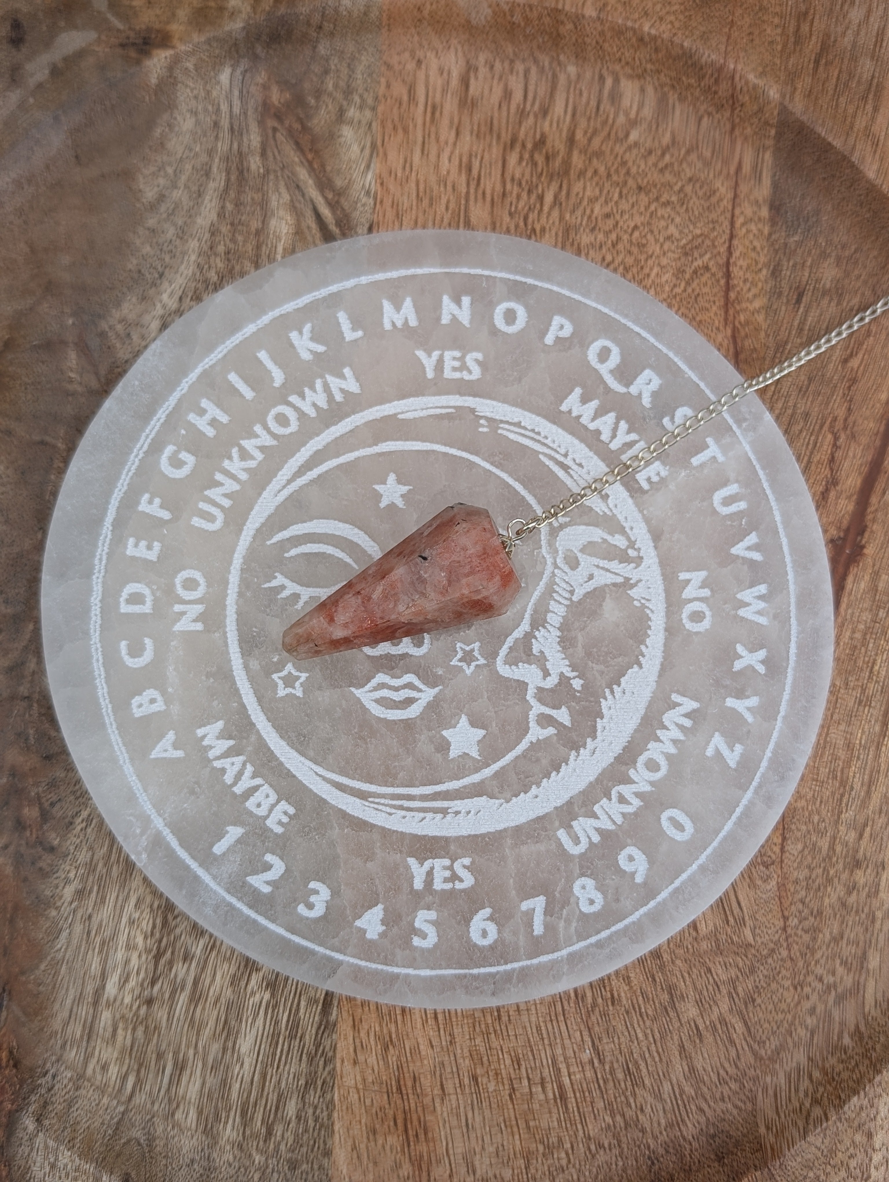 Selenite Divination Plate with Pendulum