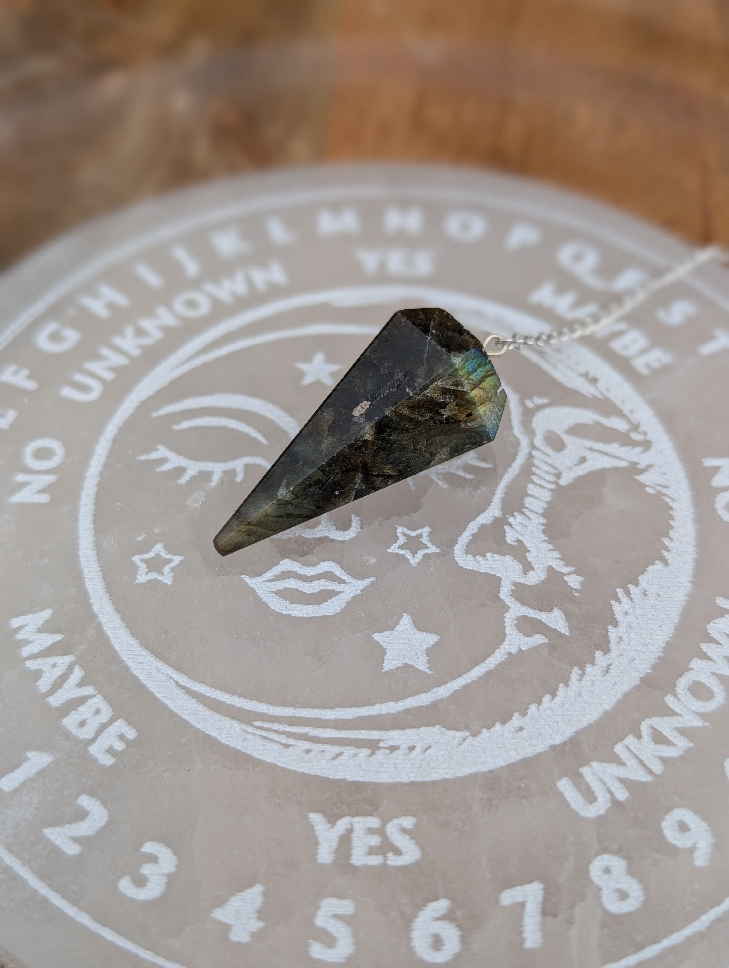 Selenite Divination Plate with Pendulum
