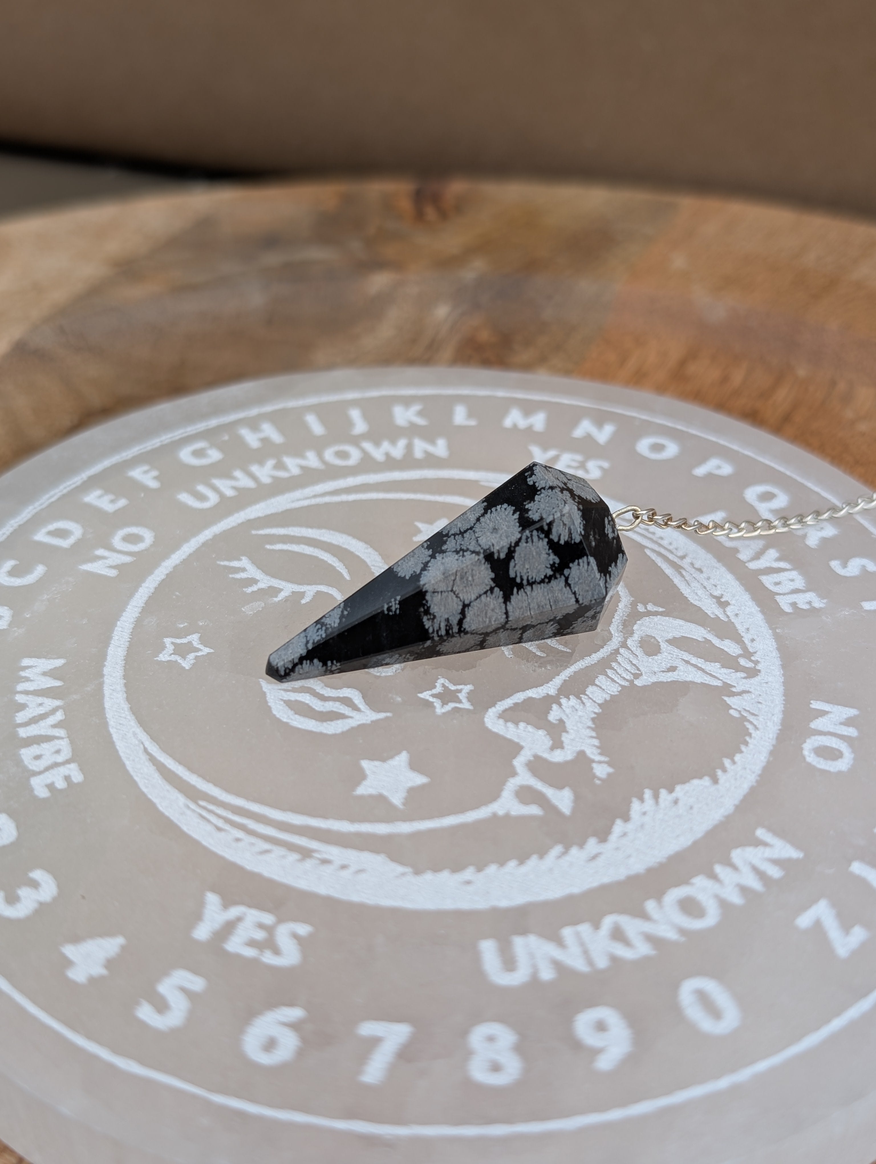 Selenite Divination Plate with Pendulum