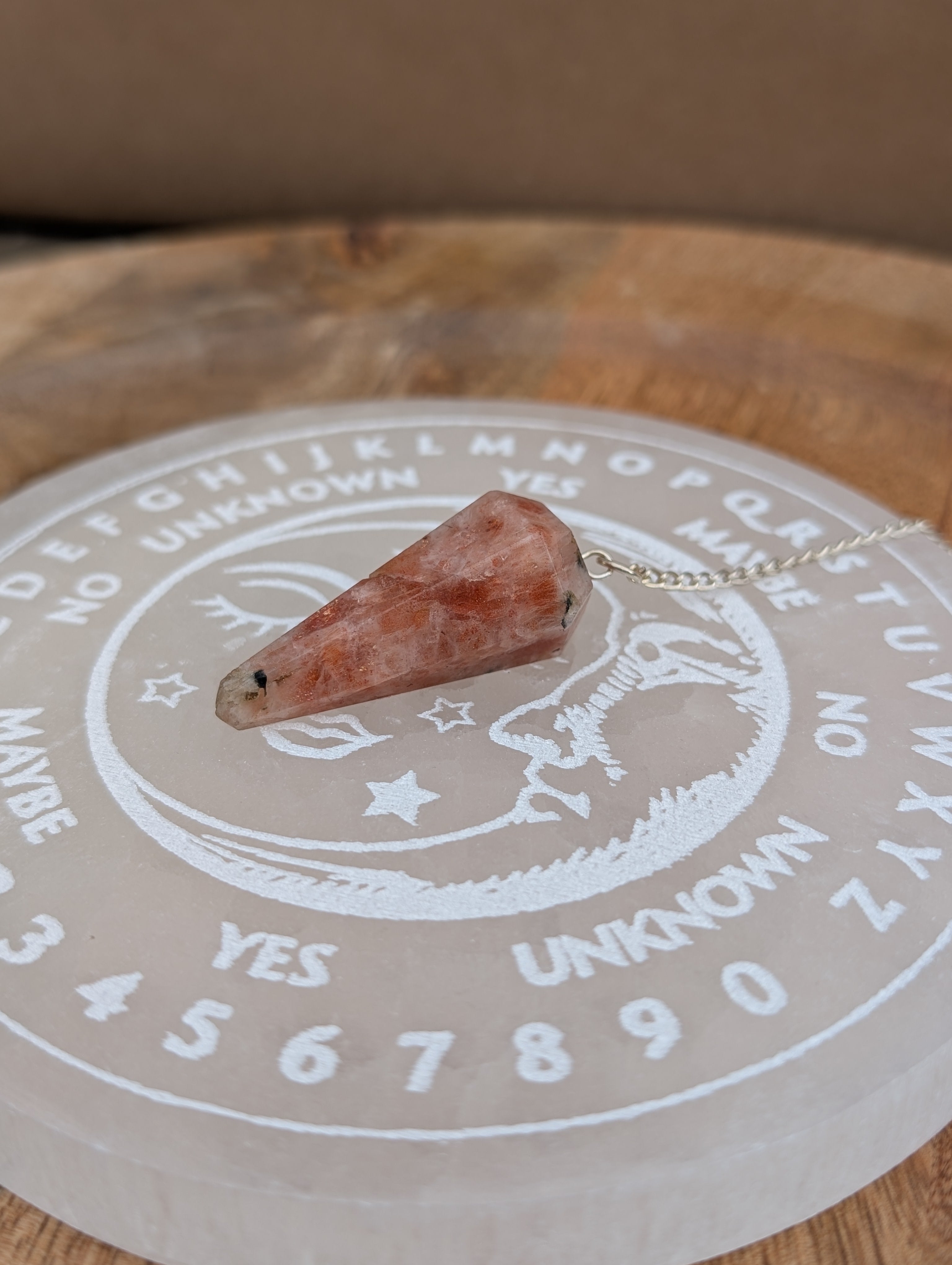 Selenite Divination Plate with Pendulum
