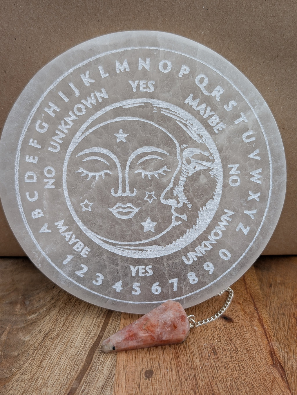 Selenite Divination Plate with Pendulum