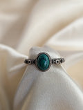 Oval Halo Malachite and Sterling Silver Ring